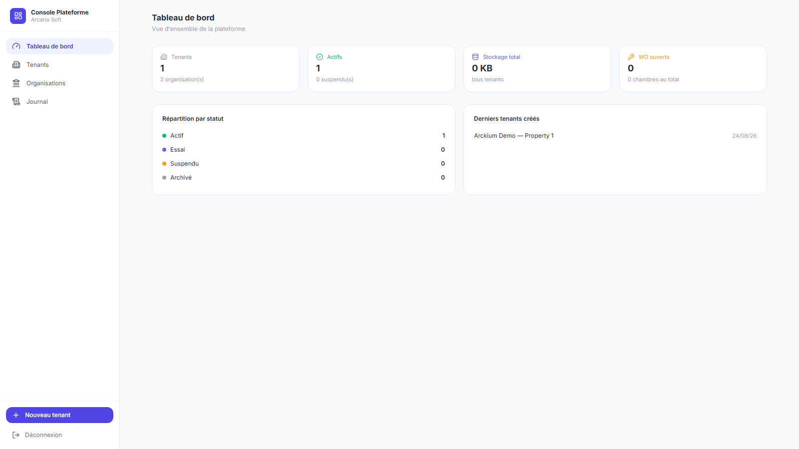 Arckium multi-tenant platform console